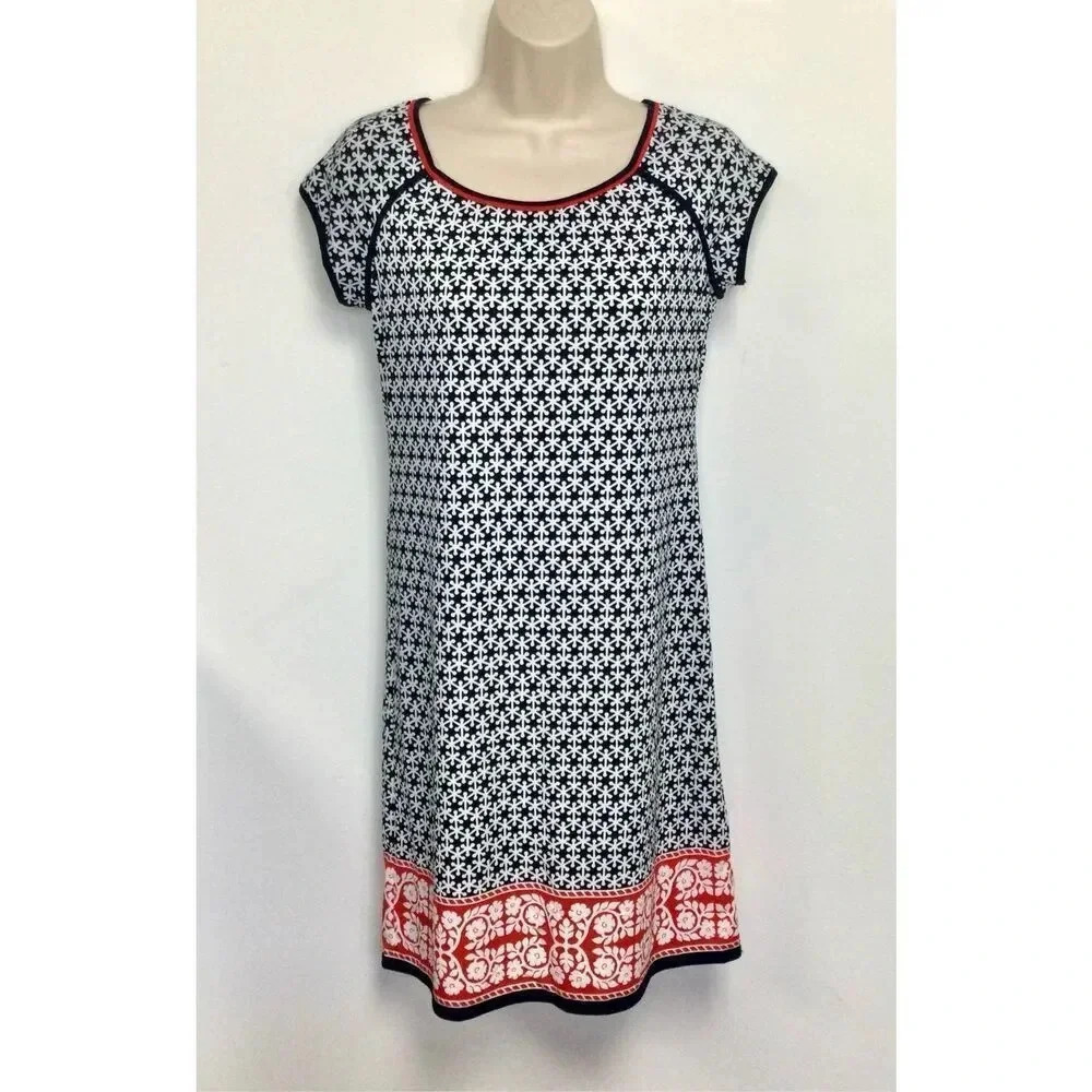 NWT Max Studio Womens‎ Navy Blue Red Floral Mixed Print Shift Mini Dress Size XS